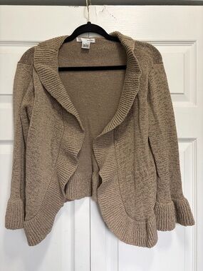 WD.NY Beige Shawl-Collar Ruffle-Hem Cardigan